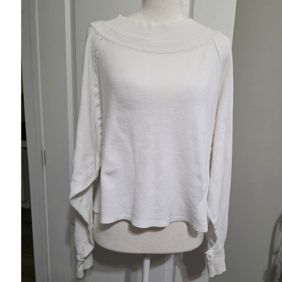 Free People Tops - We The Free People Arlo Thermal Top Women L White Waffle Knit Long Sleeve Lounge